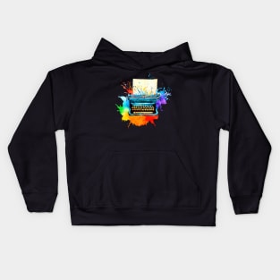 Watercolor Typewriter Writing Gift for Writer Creative Retro Kids Hoodie